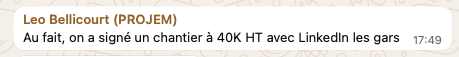 Message client : contrat signé à 40 000€ HT grâce à LinkedIn